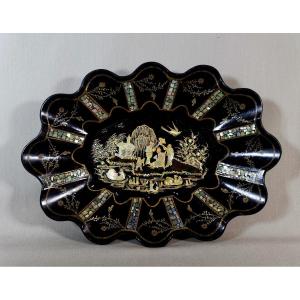 Papier Mâché, Mother Of Pearl, Gold Paint And Gold Leaf Chinese Basket, Napoleon III Period