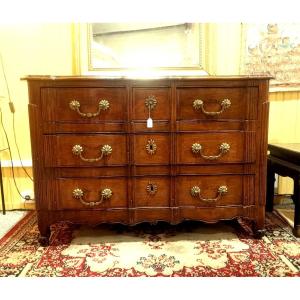 18th Century Provencal Chest Of Drawers In Fruitwood, Crossbow Front Opening With Five Drawers