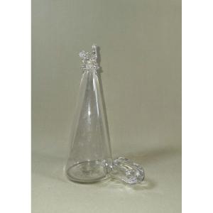 19th Century Birdcage Drinking Trough In Blown Glass, Water Dispenser, With Bird Head