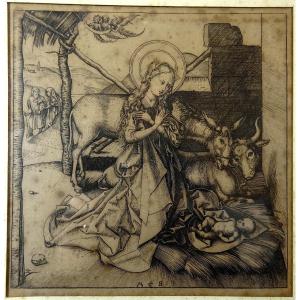 La Nativité, Burin Engraving By Martin Schongauer, Birth Of Jesus, The Crib, Armand-durand