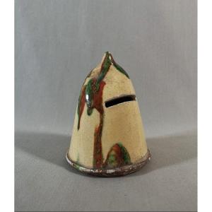 Antique 18th Century Piggy Bank, Glazed Stoneware From Sarthe, Ligron Or Pontvallain