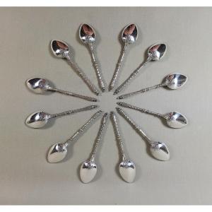 Christofle, Twelve Silver-plated Mocha Spoons, La Russe Pattern, Late 19th, Early 20th Century