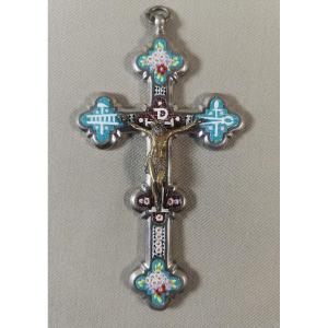 Christ Or Crucifix In Micro Mosaic, Bronze & Metal, Florence, Italy Late 19th Century