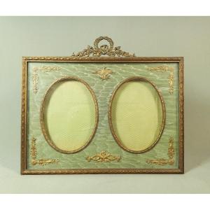 Double Oval Photo Frame, Louis XVI Style, Polished & Matte Gilt Brass, Napoleon III Period