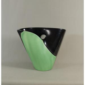 Infinite Vase By Fernand Elchinger In Souffleheim, Circa 1950, Black & Pistachio Green
