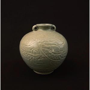 China Song Dynasty, Pansu Vase With Relief Decoration Of A Dragon Chasing The Sacred Pearl