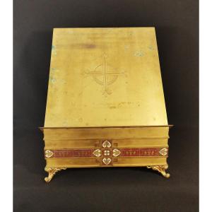 19th Century Church Lectern Or Altar Lectern In Chiseled Gilt Bronze And Champlevé Enamels