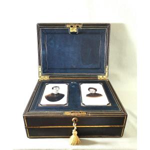 Bramah London 19th Century Travel Writing Case, Writing Box, Chiseled Gilt Brass & Moroccan Leather