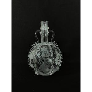 18th Century Dutch Carafe In Blown, Cut And Engraved Glass, Known As A Boule Hollandaise (dutch Ball)