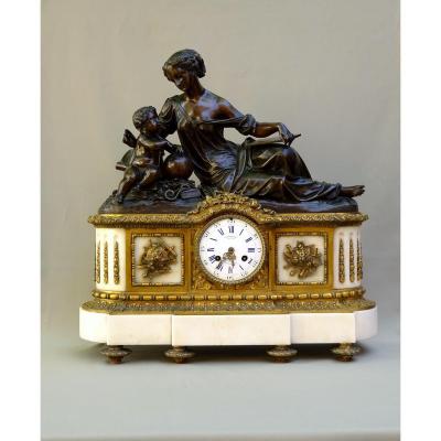 Charpentier Bronzier Paris, Rue Charlot, Important Pendulum XIXth Allégorie De La Connaissance
