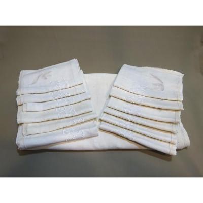 Sacha Guitry Authentic Set Table Linens, Coming From Lana Marconi Guitry, Tablecloth & Napkins Embroidered