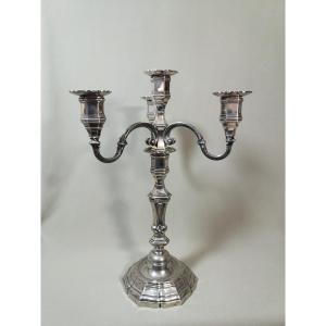 Candlestick With Three Lights In Silver Bronze, Umbilicus With Doucine, Turned Bole, And Coiling Arm Of Light