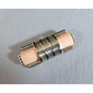 Fabon Fse 'paris 725' Déposé & Jakob Bengel, Jewel Brooch Or Corsage Clip In Chromed Metal And Galalith