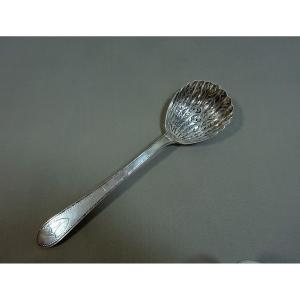 Silver Sprinkling Spoon Or Saupoudreuse, Late 18th , Early 19th Century,  2e Coq Hallmark, Goldsmith L.t.f To Be Identified
