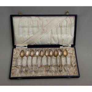 Goldsmith Miele, Ten Small Mocha Spoons, Charming Art-nouveau Naturalist Model