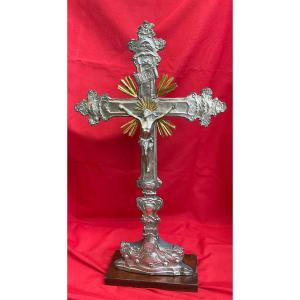 Crucifix- Staurotheque (capsule- Reliquary Of The True Cross) Silver On Wood, 13th Century Italy
