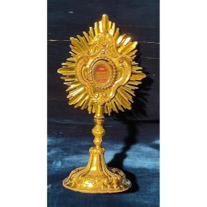 Monstrance - Reliquary "s. Roch", Gilded Copper With Authentic, Tyrol 18th Century 