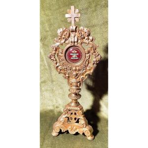 Monstrance-reliquary “s.francde Chan., S.jubentius M.” In Gilded Bronze, Late 19th Century