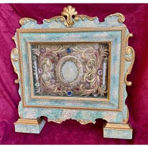 Reliquary Frame (s.prosperi And S.maximilianij), Painted Wood, Tyrol Early 18th Century