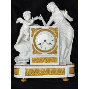 “return Of Love” Clock In Biscuit And Gilt Bronze, Louis XVI - Directory, 18th Century 