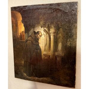 Painting: Monk In Prayer In A Cloister, Signed “h. Vianden”, Late 19th Century 