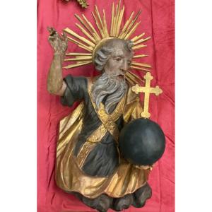 Father God, Carved In The Round From Wood, Polychrome And Gilded, Austria, 18th Century