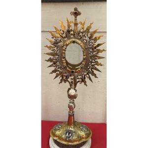 Monstrance (blessed Sacrament) In Gilded And Silvered Copper, Austria, Late 18th Century 