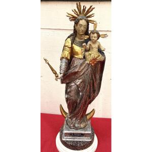 Apocalyptic Virgin In Carved And Polychrome Wood (tile), Southern Germany, Early 17th Century