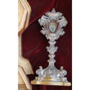 Monstrance - Reliquary Of Saint "antonius Of Padua" In Silver On Wood With Case, 18th Century