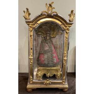 Devotional Display Case (work Of Nuns), Virgin And Child In Wax, Crowned, Tyrol 18th Century