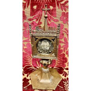 Reliquary Shrine In The Form Of A Monstrance, Gilded Copper, Repoussé, Engraved, Limoges, 15th Century 