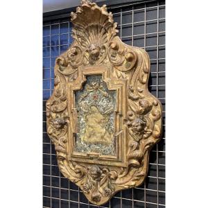 Frame - Reliquary In Carved Wood With Rocaille Décor And Angel Heads,