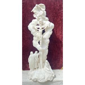 Crucifixion Group In Alabaster, South German-austrian Work, 18th Century