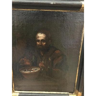 Painting, M. Sweerts Attributed, Old Man Warming Himself In A Dark Interior, Flanders 17th