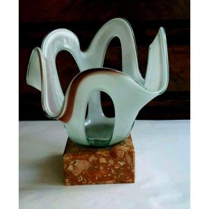 Opaline Glass Cup On Marble Base - Creation Makora Krosno Poland -1950