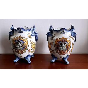 Pair Of Renaissance Vases Gien 1876