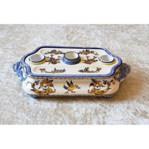 Inkwell With Lion Heads With Renaissance Decoration - Gien 1875