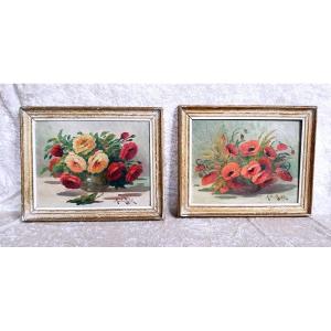 Pair Of Still Lifes - Madeleine Lasibille Born In 1879
