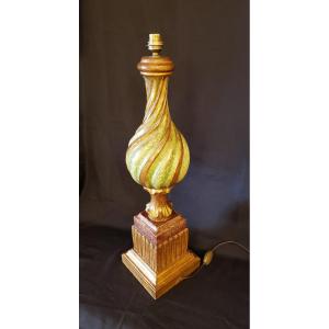 Large Polychrome Baroque Wooden Lamp Base