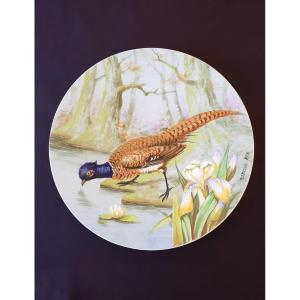 Plat Peint Boch Frères Keramis  Signé De Burges Fin XIX°