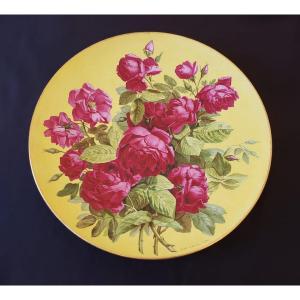 Large Dish In Creil And Montereau With Floral Decoration Dedicated To Georges Sortais.