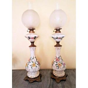 Pair Of Earthenware Kerosene Lamps