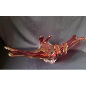 Very Large Cut In Ruby-colored Murano Circa 1960
