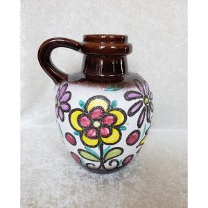 Large Fat Lava Vase With Floral Decor From Scheurich 1960