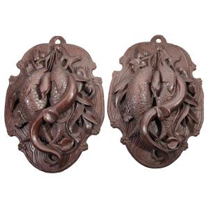 Fishing Trophy Wooden Plates 19th Century