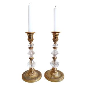Pair Of Quartz Candlesticks (rock Crystal, XIXth Century)