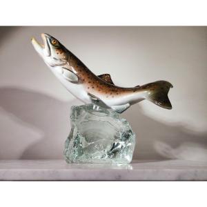 Decorative Porcelain Fish On Glass 1950s