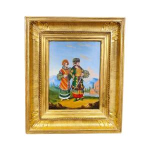 Oil On Panel With National Costumes, 19th Century
