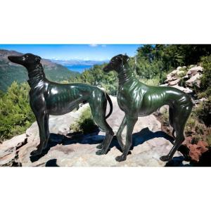 Pair Of Bronze Greyhound Dogs