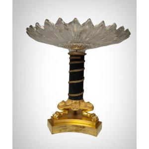 Elegant French Bronze And Crystal Centerpiece From The 19th Century